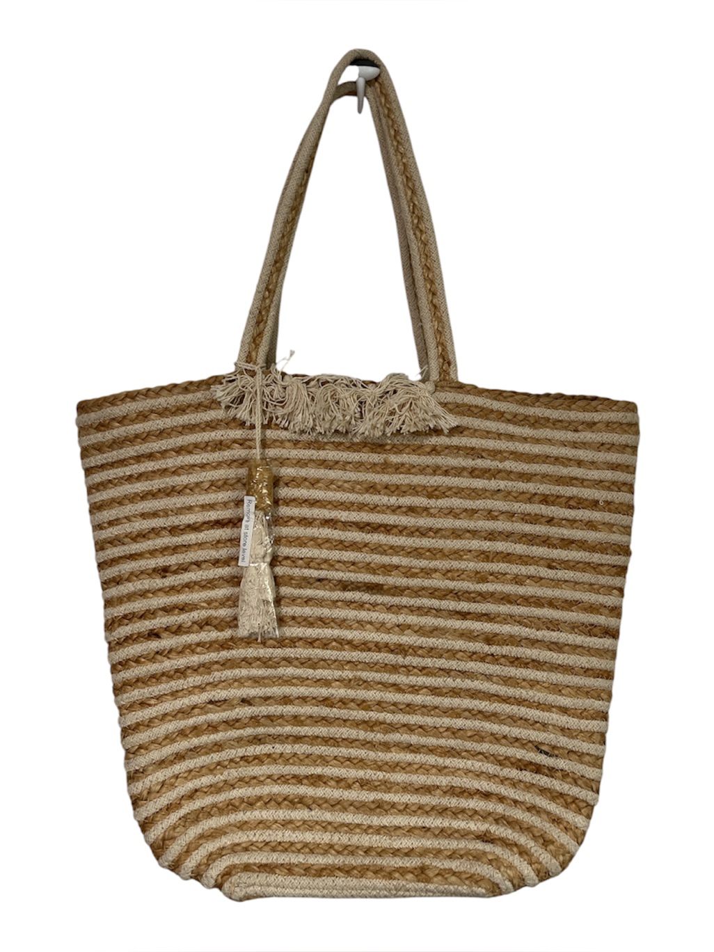Woven Striped Tote Bag In Tan And Cream